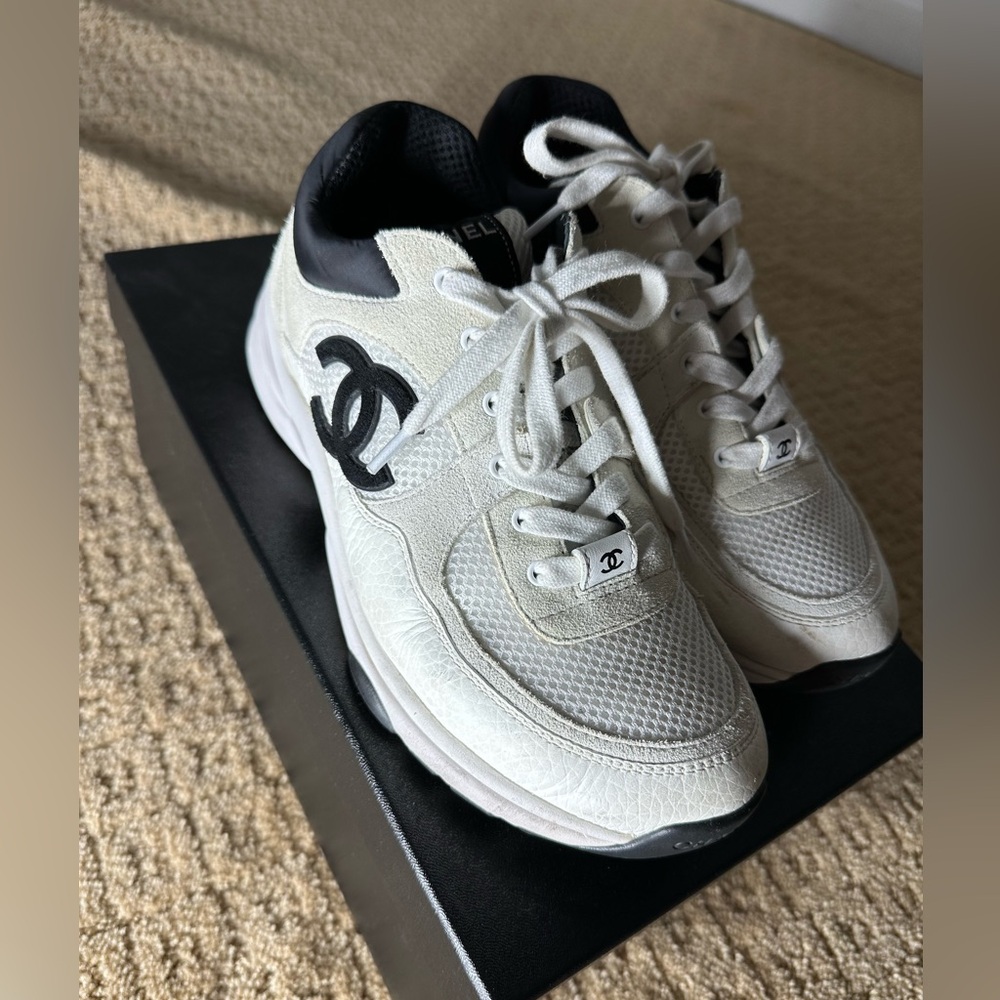 Chanel White and Black Sneakers